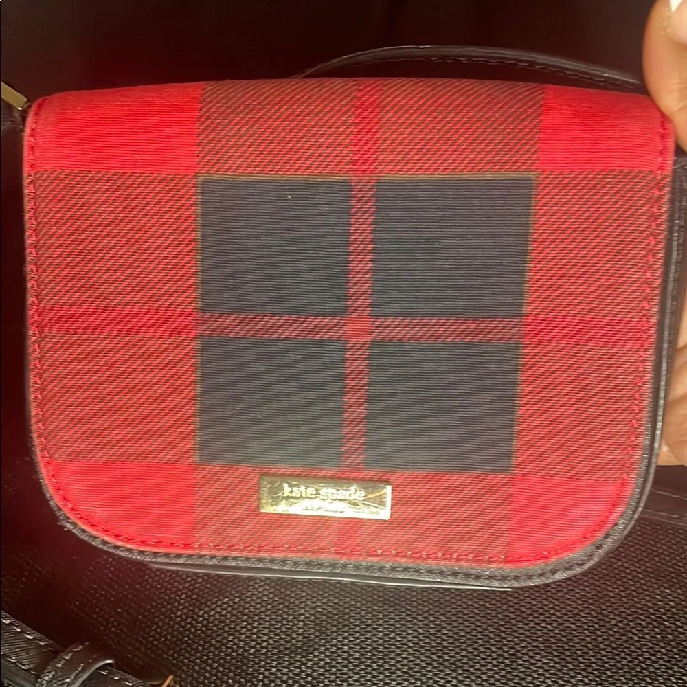 Kate Spade Newbury Lane Carsen Small Black Red Plaid Crossbody Bag - Picture 8 of 9